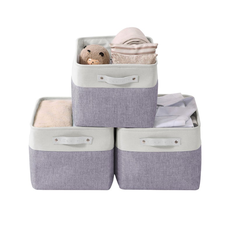 DECOMOMO Storage Baskets for Shelves - Fabric Storage Bins, Linen Closet Organizers and Storage (Purple & White, Large - 3 Pack) - Image 1
